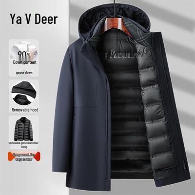 Yalu Men's 5-in-1 Detachable Hooded Mid-Length Goose Down Jacket