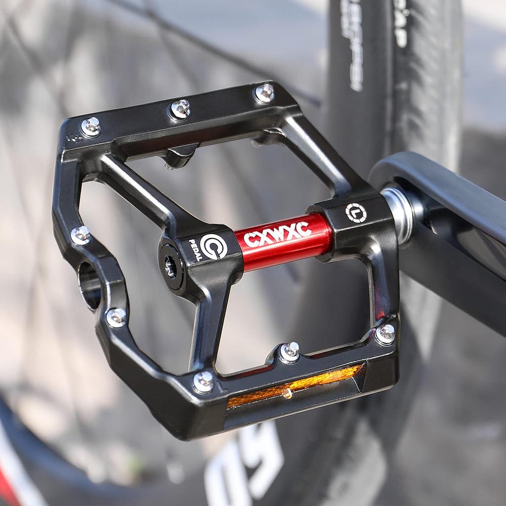 CXWXC Bicycle Flat Pedals with Reflectors, Aluminum, for Road Bikes, Cross Bikes, MTBs, etc. (CX-930_RD)