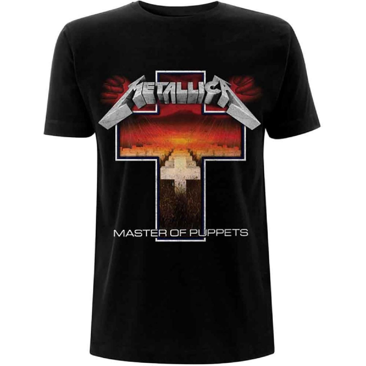 Metallica T Shirt Master Of Puppets Cross Band Logo New Official Mens Black S