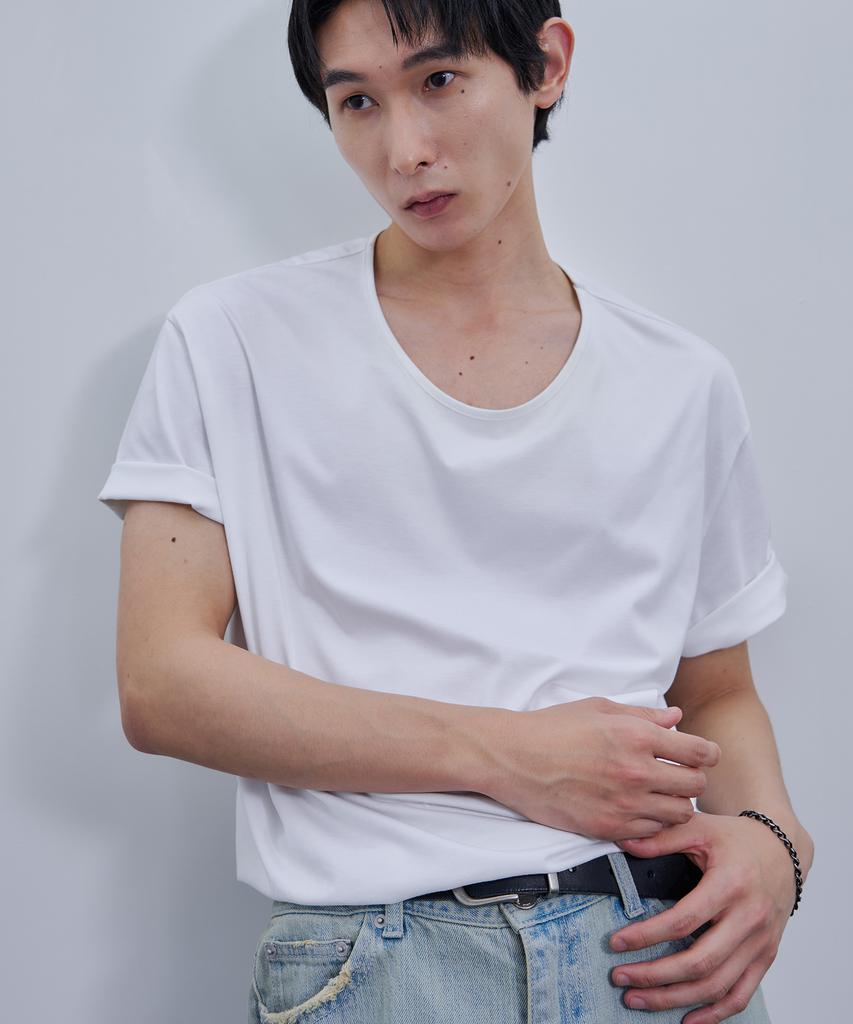 DRAW FIT Silket Cotton U-Neck T-Shirt [White]