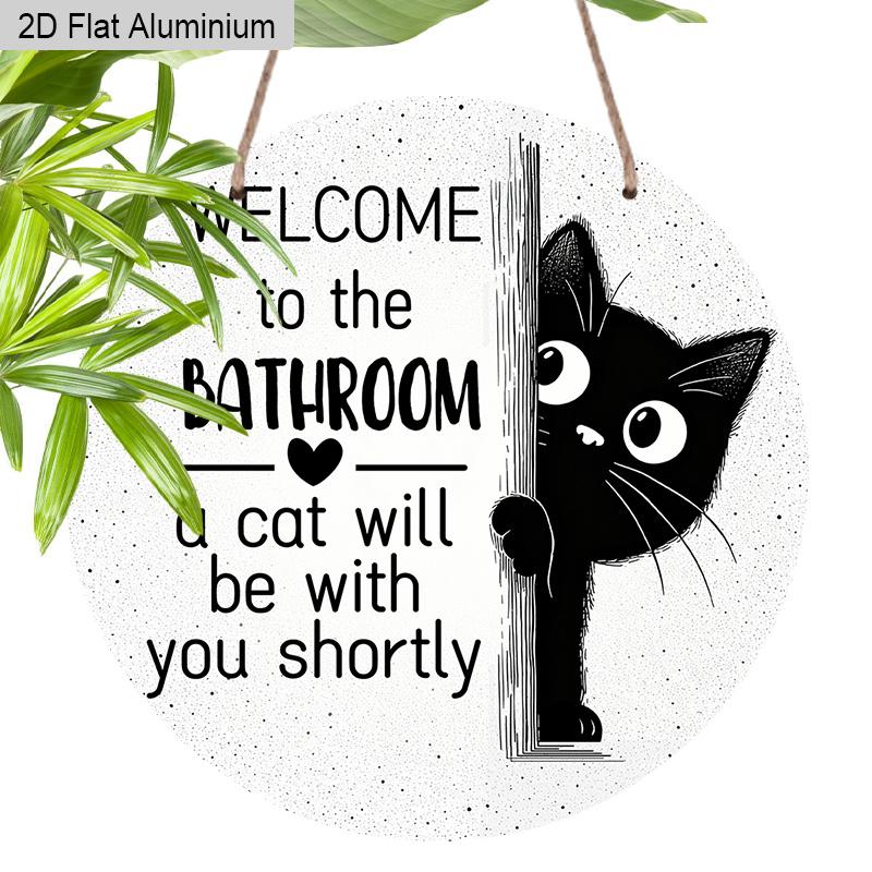 

2D Flat Aluminium Bathroom Sign with Black Cat Pattern - Funny Decorative Sign & Plaque - Ideal for Bathroom Wall Decoration - Home Hanging Decor for 7.87×7.87inch