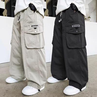 2025 Boys' Cargo Streetwear: Spring/Fall Trendy Hip Hop Long Pants for Big Kids
