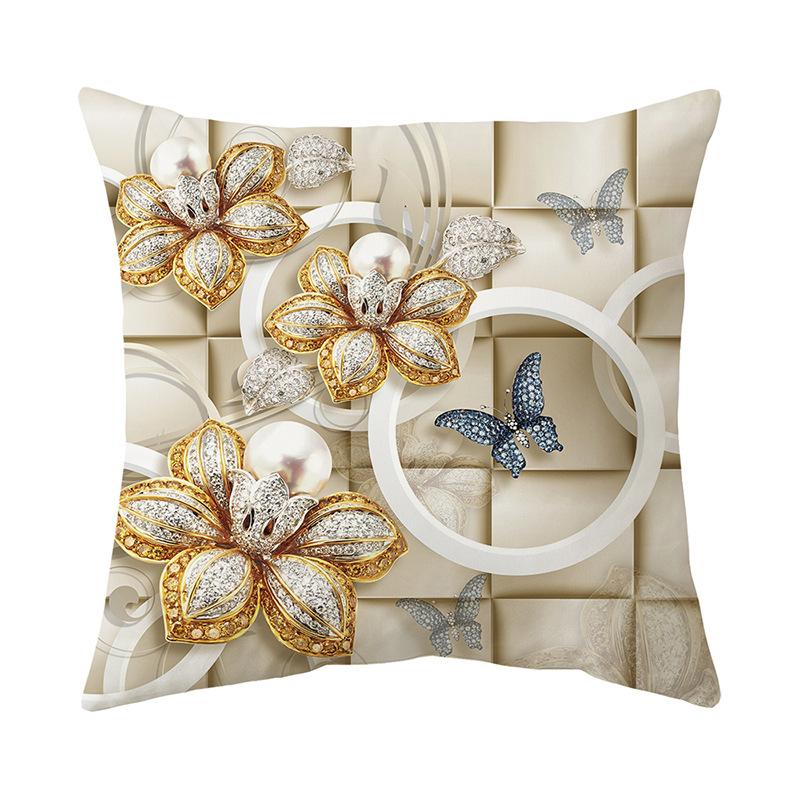 

Golden Flower Pillow Cover Super Soft Short Plush Print Home Living Room Sofa Cushion Cover Cushion 45 * 45Cm (without pillow core)
