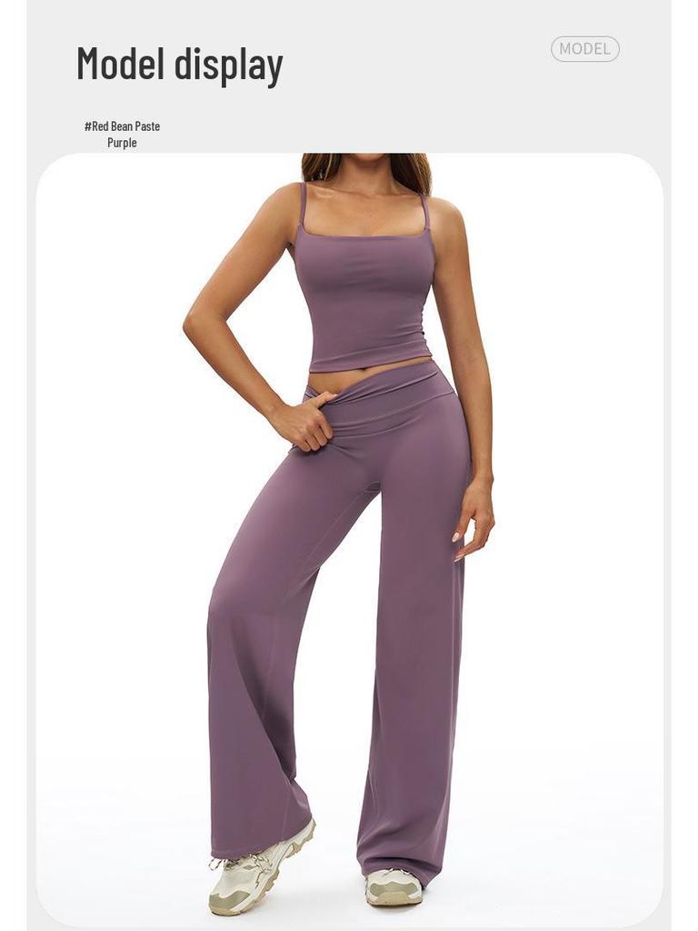 European-American Yoga Set: Brushed Wide-Leg Sportswear for Running & Fitness