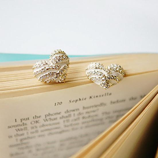 Women's Fashion Zebra Crystal Rhinestone Heart Shape Ear Stud Earrings Jewelry