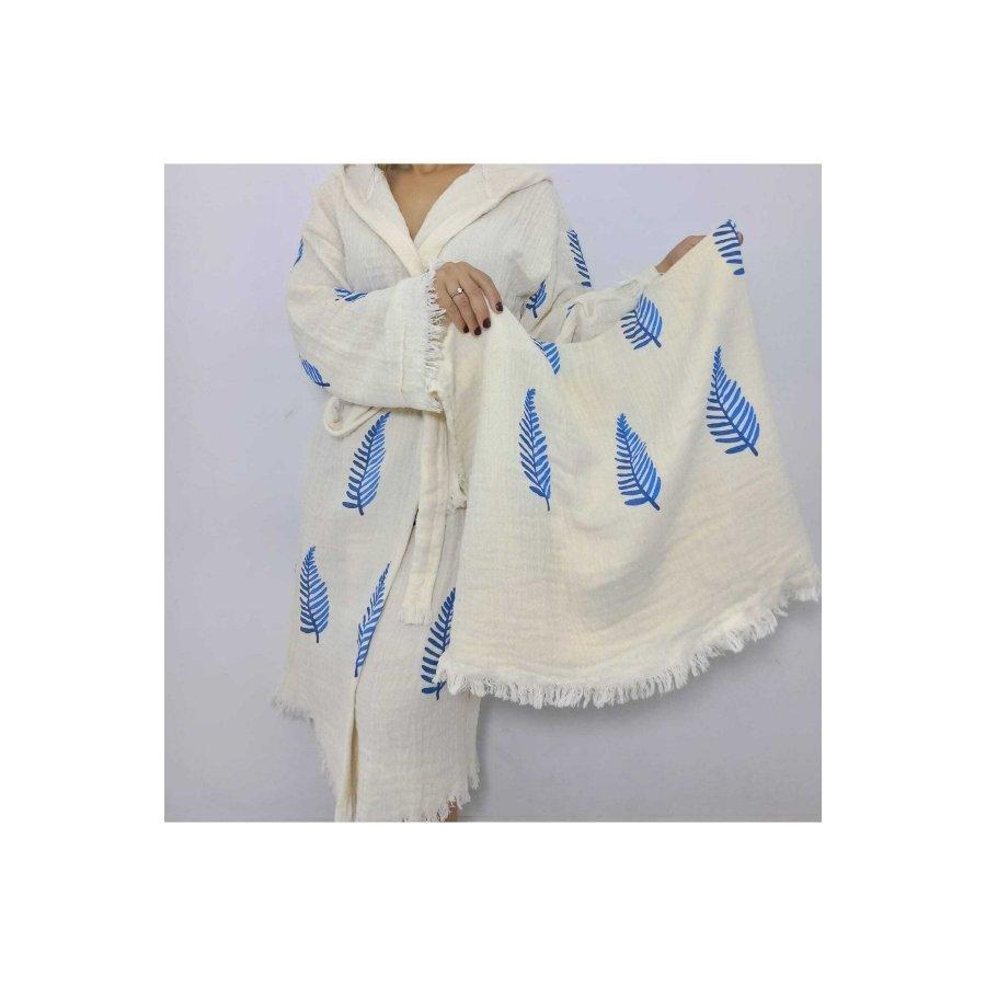 2-teiliges Damen-Set aus Baumwoll-Musselin-Mehrzweck-Kimono und Musselin-Peshtemal-Mehrzweck-Feingewebe-Handtuch/Pareo/Schal