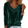 Women Tops Swing Collar Long Sleeve Velvety Fabric Solid Color Pullover Tops Golden Velvet Casual Blouse Office Date Wear