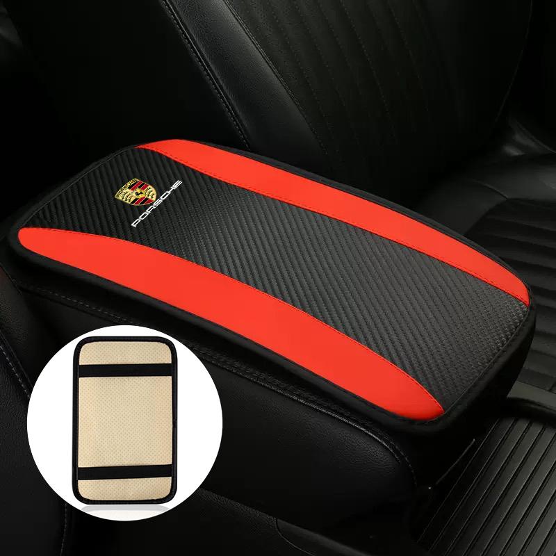 Auto Armlehnenpolster Auto Aufbewahrungsbox Abdeckung Innenraum Schutzmatte Für Porsche Macan 911 718 Taycan Panamera Cayenne Boxster Cayman rot