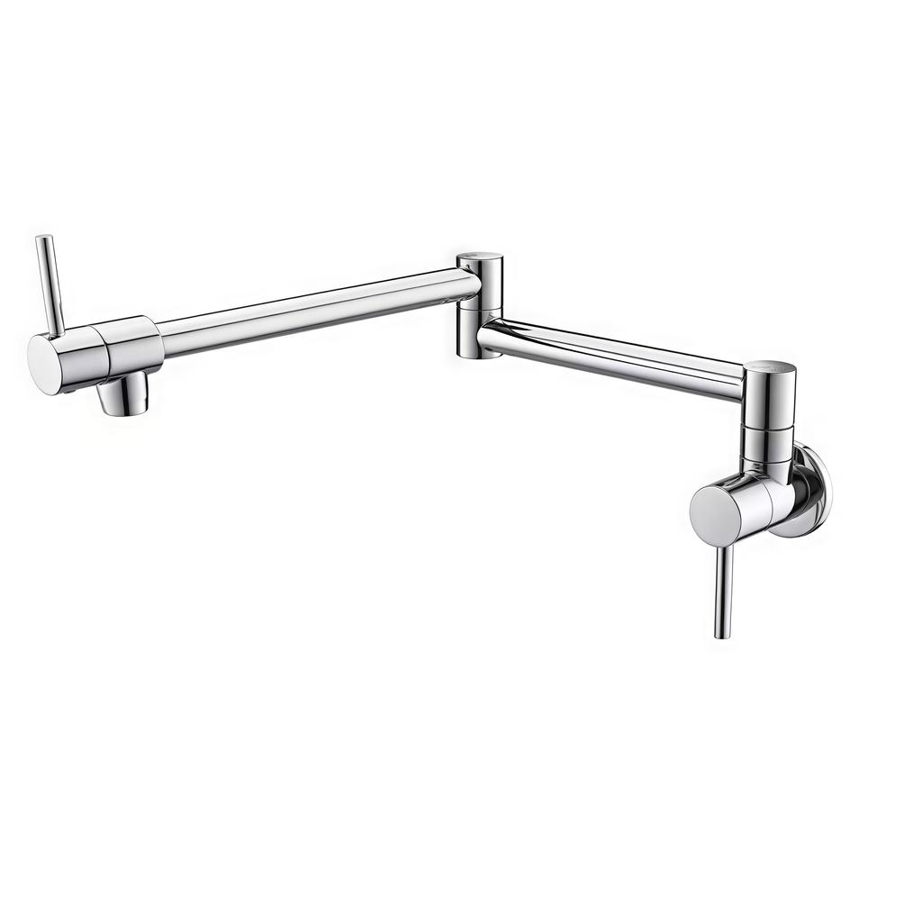 Solid Stainless Steel Wall-Mounted Kitchen Sink Faucet Dual Handle Pot Filler Single Hole Ceramic Valve Core for Hotels
