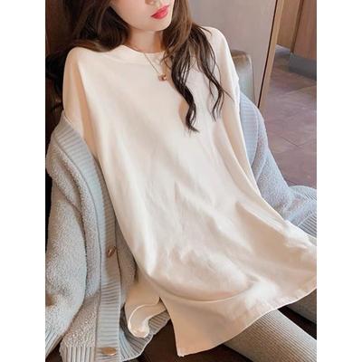 New Autumn Long-sleeved T-shirt for Women Mid-length White Inner T-shirt Loose Cotton Base Top