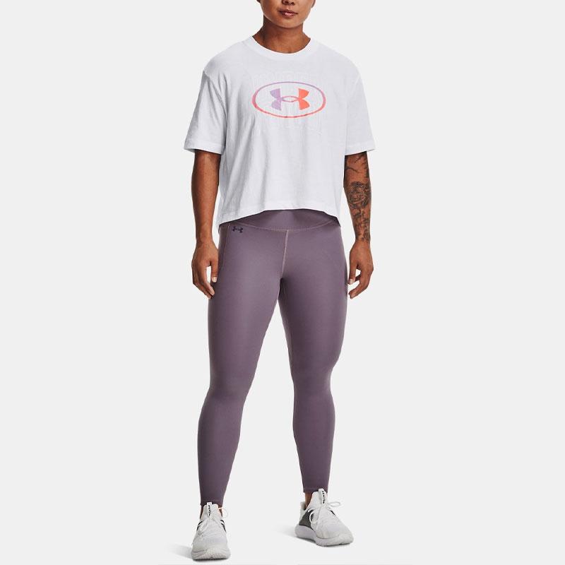 Under Armour Live Novelty Logo Print Crew Neck Short Sleeve T-Shirt Women tops White 1369881-100