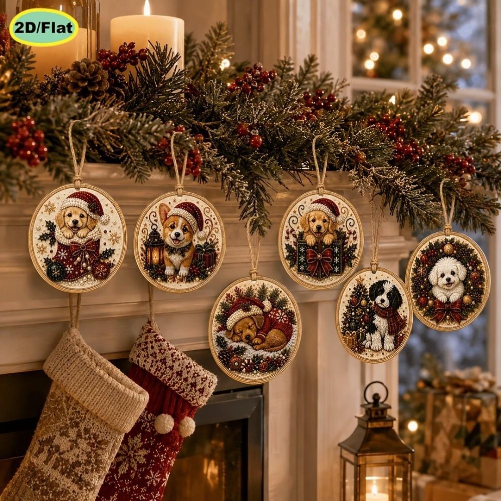 6Pcs Wooden Base Wooden Christmas Ornaments Set Xmas Tree DIY Craft Kit Christmas Party