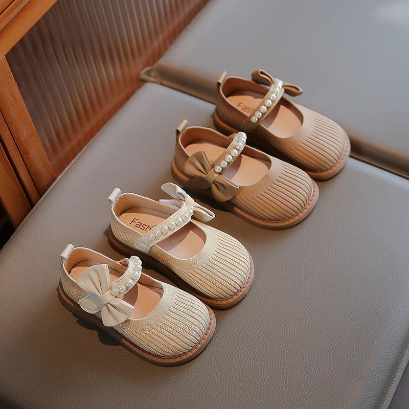 Children's single shoes 2025 spring new Korean version of girls' princess shoes fly-woven breathable soft-soled Velcro baby cloth shoes