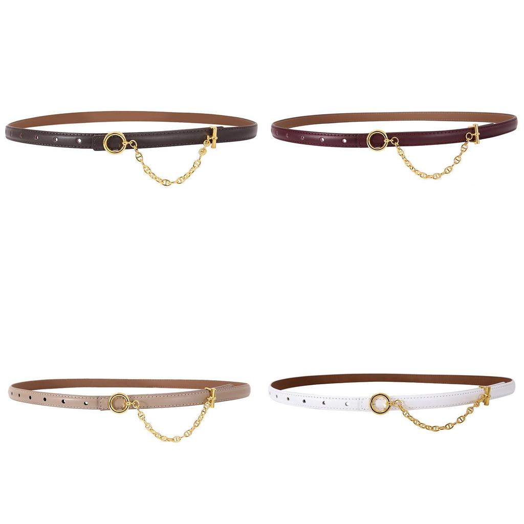 Womens Leather Belt With Metal Chain Decor For Elegant Dress And Suit Styling