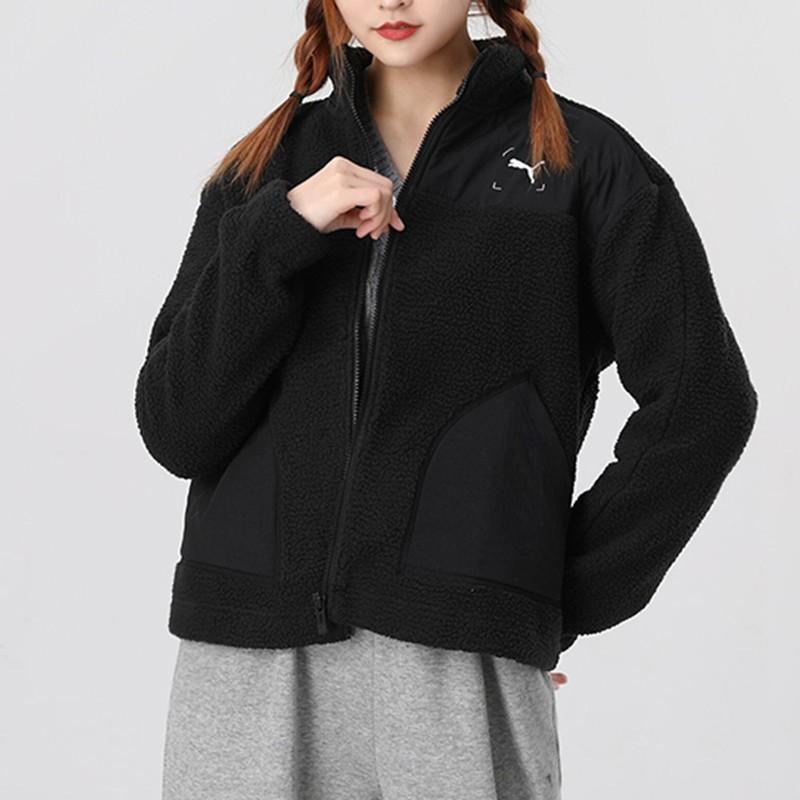 Puma Nu-Utility Faux Shearling Warm Casual Stand Collar Jacket Women Jackets Black 586612-01