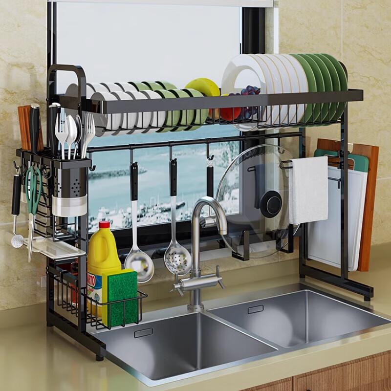 90cm Single-Tier Black Over-Sink Dish Drying Rack