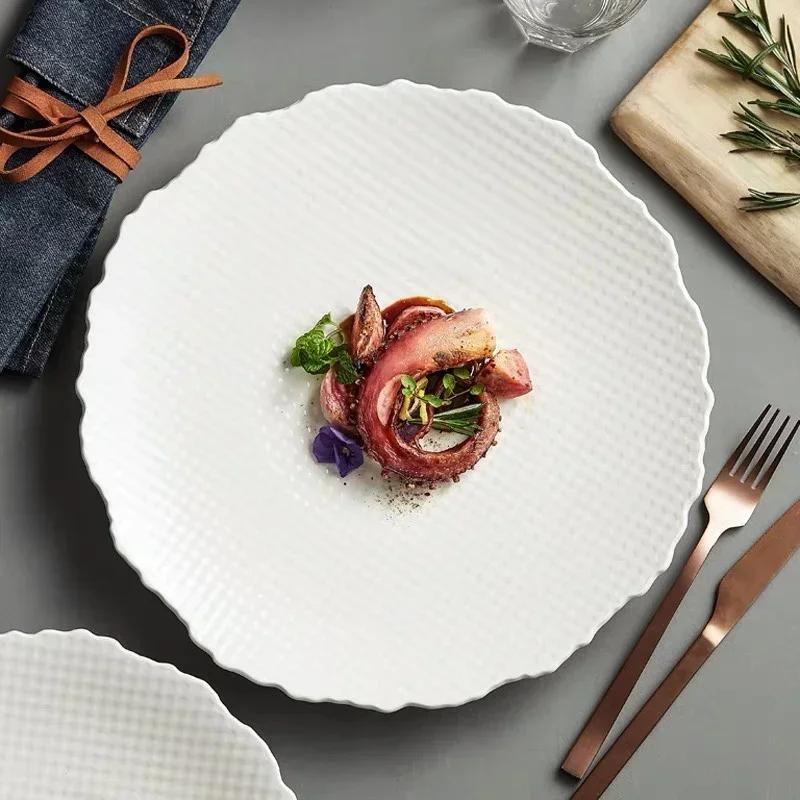 White Ceramic Western Dish Circular Restaurant Italian Pasta Steak Cutlery 12 Inch Creative Household Japanese Shallow Plate