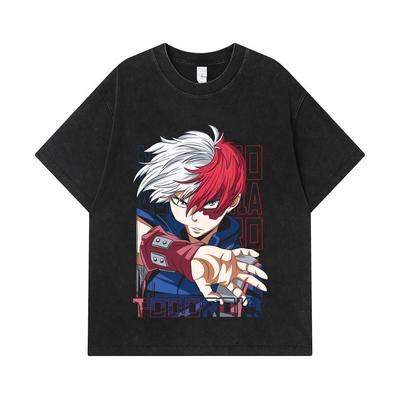 275 GSM Washed T-shirts 100% Cotton My Hero Academia V18 Todoroki Print Unisex Heavy Cotton T Shirt