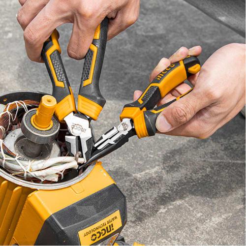 INGCO 4-Piece Pliers Set, Includes 250mm Water Pump Pliers, 200mm Long Nose Pliers, 200mm Pliers, and 180mm Nippers, Labor-Saving High-Leverage Tool B