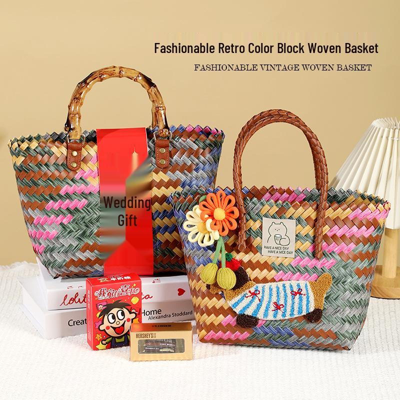 Dachshund Beach Bag: Handwoven Rattan-Style Basket for Weddings, Parties, & Fashion Markets