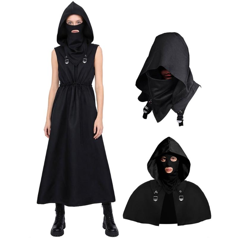 Futuristic Role Play Cloak Head Cover Set Polyester Halloween Party Costume Head Cover For Conventions And Cosplay Event