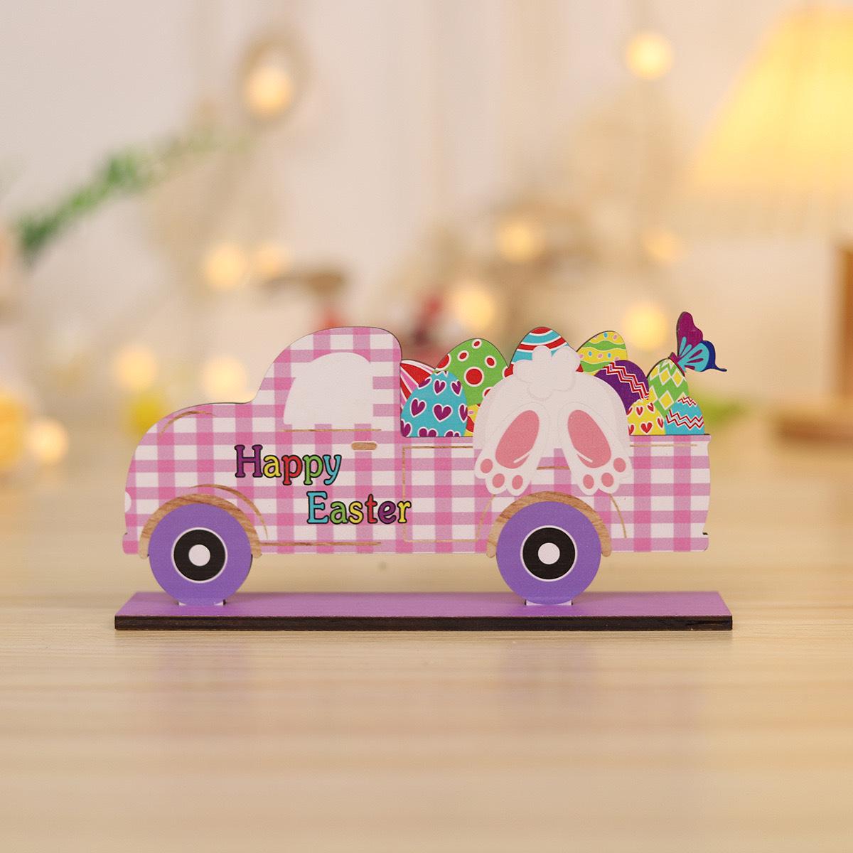 Colorful Easter Bunny & Eggs Wooden Desktop Ornament