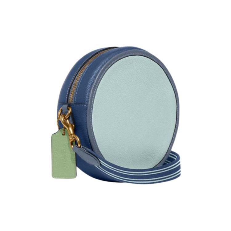 New COACH Kia Cow Leather Small Round Bag Shoulder Bag Crossbody Bag Small Size Women's Lake Water Blue & Multicolor CA098-B4MVX