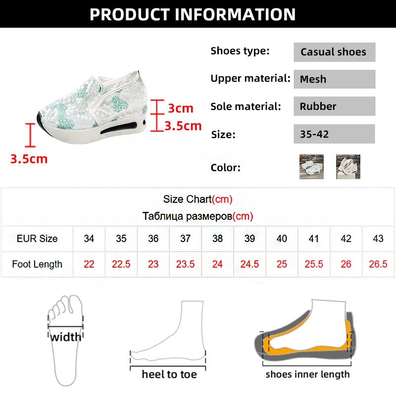 Fashion Fashion Embroidery Loafers Shoes for Women 2025 Summer Breathable Mesh Platform Sneakers Woman Comfortable Slip On Casual Shoes