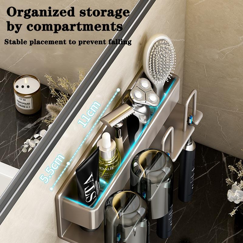 Metal Toothbrush Storage Rack Wall-Mounted U-Shaped Card Slot Electric Toothbrush Holder Razor Cup Shelf Bathroom Organizer