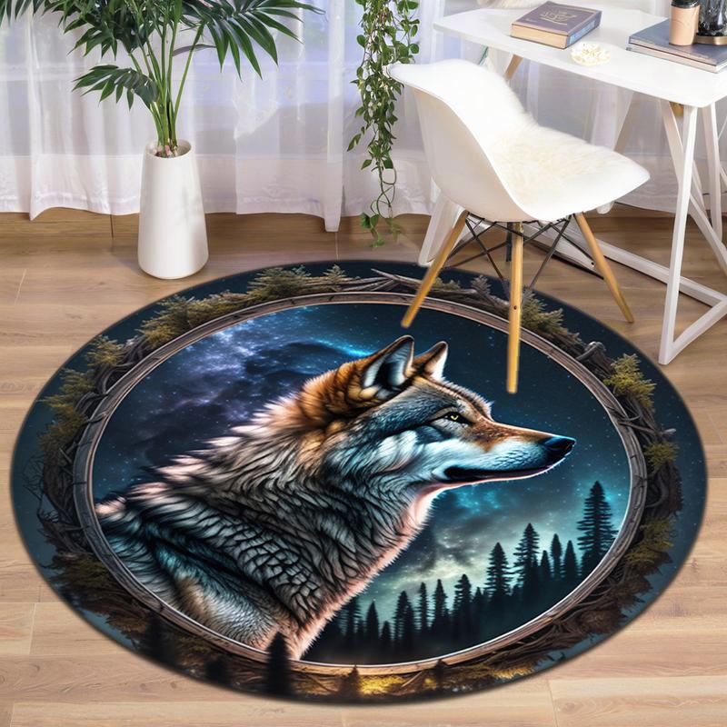 1Pc wolf theme Printed circular carpet, home door mat, outdoor travel protection carpet A1