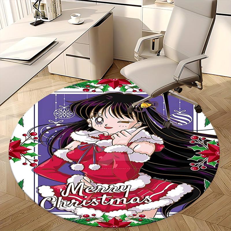 1pc Anime Christmas Round Carpet Office Chair Mat, NonSlip Rug for Home Decor, Living Room, Bedroom