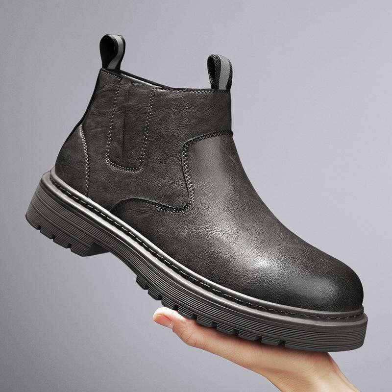 

Мужские ботинки Мартин высокие челси из кожи на одной педали 2025 осень и зима новые британские повседневные рабочие короткие ботинки 44 серый