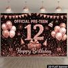 2D Rose Gold 12th Happy Birthday Backdrop Banner Official Pre-Teen Photography Background