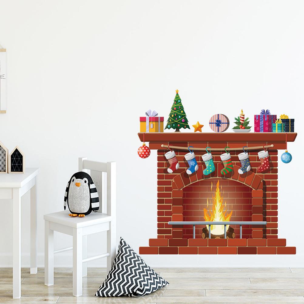 Christmas Fireplace Wall Decals DIY Home Decor Living Room Sticker Bedroom Decoration Nursery