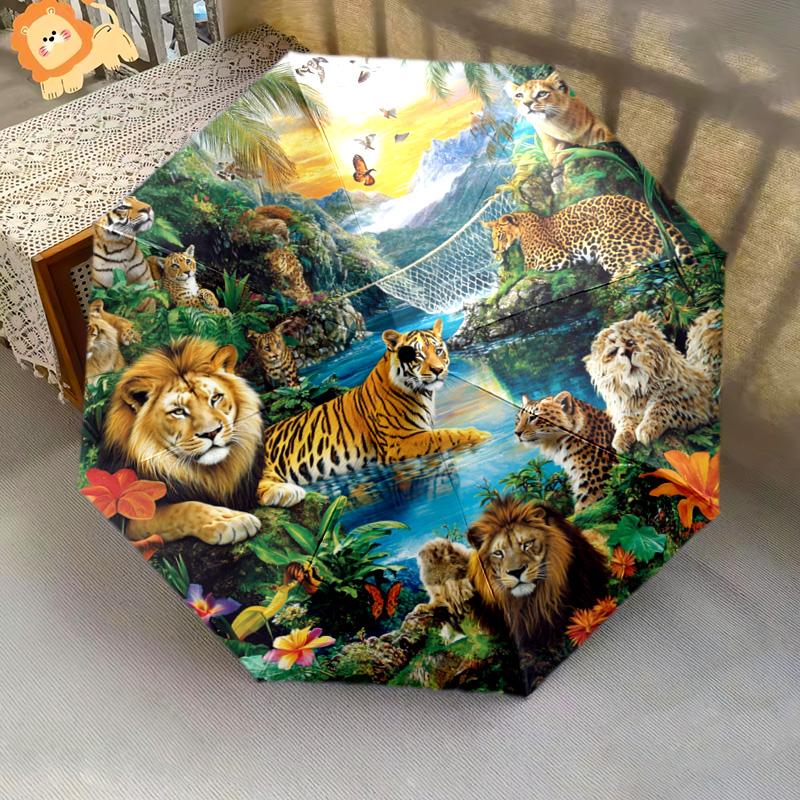 1 PC Automatic Folding Umbrella - Tiger Jungle Wildlife Pattern, Portable & Foldable Design with 8 Ribs, Christmas Birthday Gifts