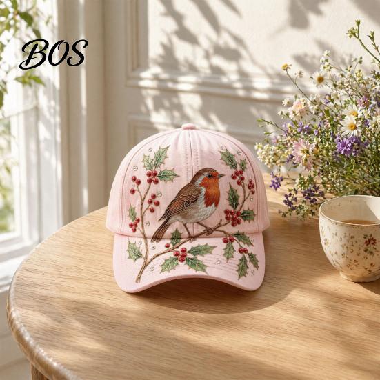 Cappello Estivo Cappellino da Baseball per Donna, Cappello con Ricamo Fiore Uccello, Leggero Traspirante Vestibilità Regolabile Giardinaggio Sole Primavera Esterno