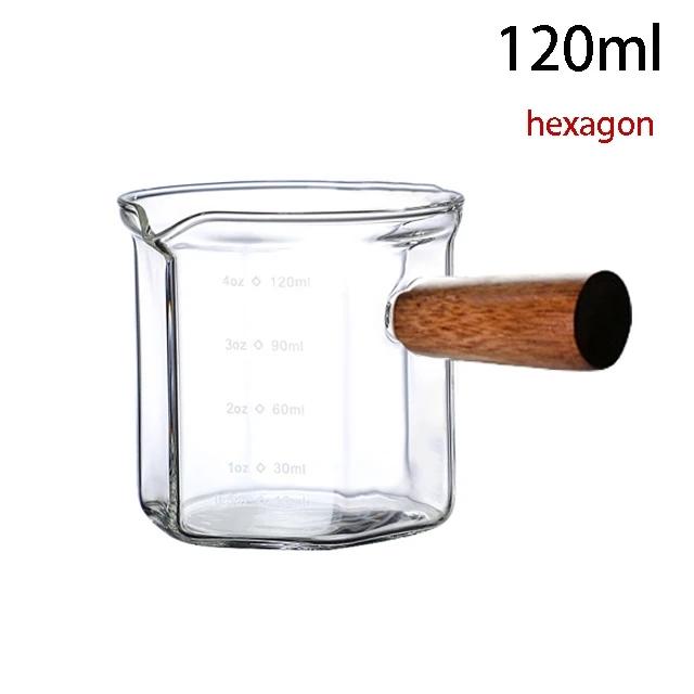 

Стеклянная мерная чашка для эспрессо с деревянной ручкой, кувшин для молока с одним/двойным горлышком, принадлежности для кофе, прозрачная кухонная мерная кружка