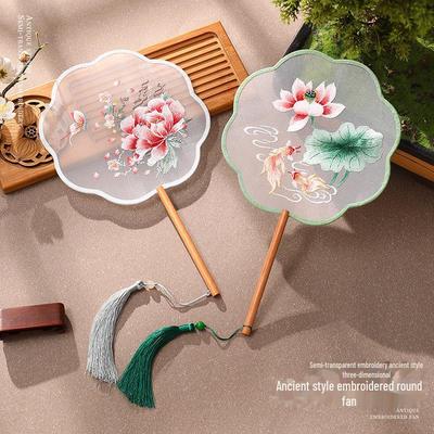 Ancient Style Embroidered Round Fan – Classical Chinese Fairy Dance Accessory for Hanfu or Cheongsam