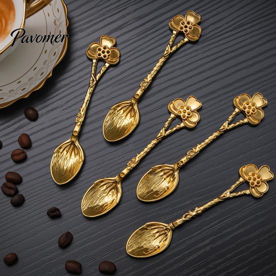 Portable Spoons for Food Photography Vintage Carved Coffee Spoon, Flower/Dragonfly/Bird/Starfish Topper, Zinc Alloy Decorative Tableware Breakfast