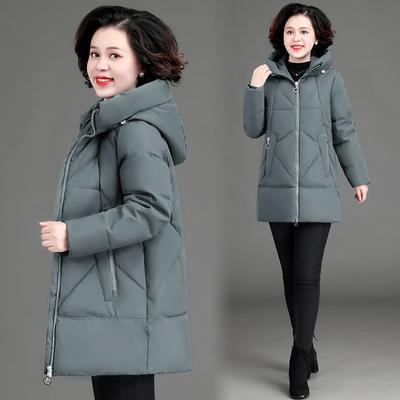 Mulheres Plus Size Inverno Solto Quente Comprimento Médio Casaco de Penas Casaco Com Capuz Cor Sólida Fino Zíper Parágrafo Outerwear