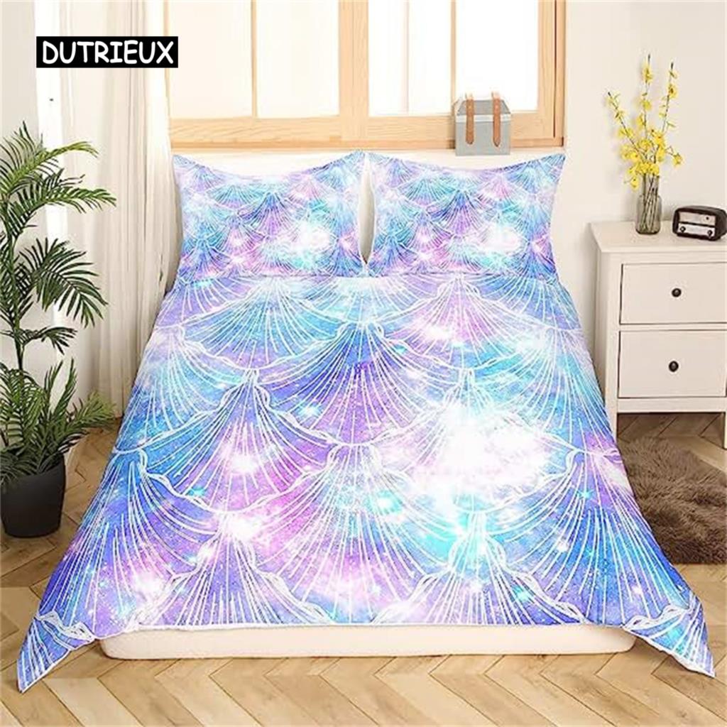Fish Scales Quilt Cover Pink Mermaid Scales Colorful Bedding Sets Cozy Microfiber Fabric Quilt Cover for Girls Gifts Sleep Bedding Package Decoration