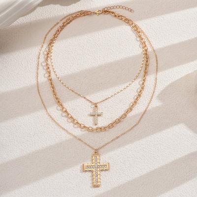 Fashion Trend Double Cross Pendant Necklace Niche Design Sweet Cool Diamond Creative Clavicle Chain