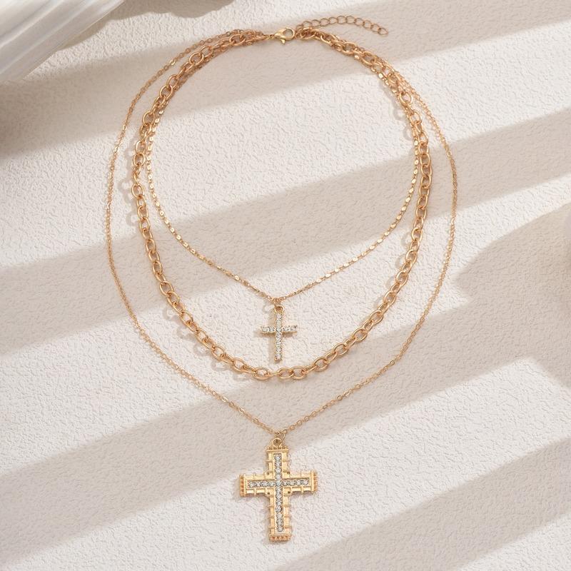 Fashion Trend Double Cross Pendant Necklace Niche Design Sweet Cool Diamond Creative Clavicle Chain