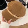 Belt Buckle Suede Octagonal Hat British Style Painter Hat Casual Pu Leather Beret  Winter