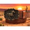 Men's Fashionable Denim Belt with Embossed Horse & Floral Design – Retro Casual Leather Accessory