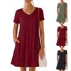 Damen V-Ausschnitt Kleid mit Bindetasche und kurzen Ärmeln