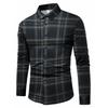Men's Black Contrast Plaid Long Sleeve Shirt, Versatile for Daily & Commuting