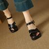 Krazing Pot Cow Skin Hollow Decoration Thick Heels Peep Toe Party Summer Size 41 Gladiator Superstar Women Sandals