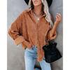 Damer Casual Manchestervårdblus Randig Damer Skjortjacka Vintage Knapp Ficka Lös Mode Blusar Toppar Plus Size