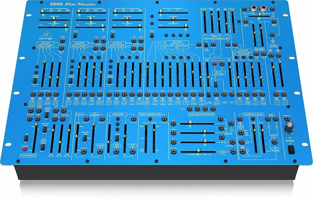 Behringer Analogsynthesizer, Blaues Modell, 8U-Rackmontage, Mechanischer Federhall, 2600 BLUE MARVIN, Halbmodular